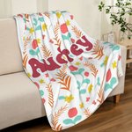 Personalised Childlike Cartoon Bunny Dinosaur Flower Warm Soft Blanket with Name Birthday Children's Day Gift for Kids