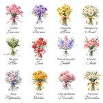 Sac à Pinceaux de Maquillage Personnalisé avec Fleur de Naissance et Nom Sac en Cuir avec 8 Pinceaux Cadeau Anniversaire de Mariage Voyage pour Femme