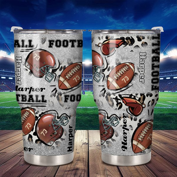 Gepersonaliseerde voetbal 30 oz Tumbler met naam en nummer verjaardagscadeau voor voetballiefhebber speler