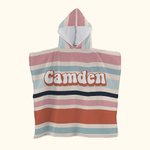 Personalised Vintage Colored Stripes Soft Quick Dry Kid Hooded Beach Towel with Name Summer Vacation Beach Accessories Gift for Kids