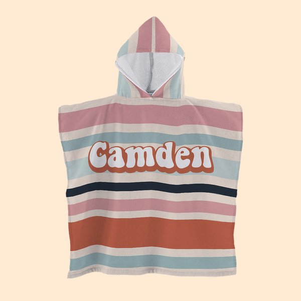 Personalised Vintage Colored Stripes Soft Quick Dry Kid Hooded Beach Towel with Name Summer Vacation Beach Accessories Gift for Kids