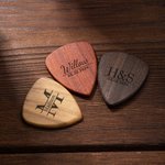 Personalized Wooden Guitar Storage Case and Picks with Engraved Monogram Birthday Gift for Guitar Lover