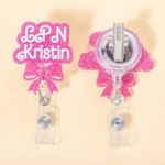 Personalized Pink Glitter Bow Knot Name Badge Reel Appreciation Graduation Gift for Nurse Doctor Office Worker