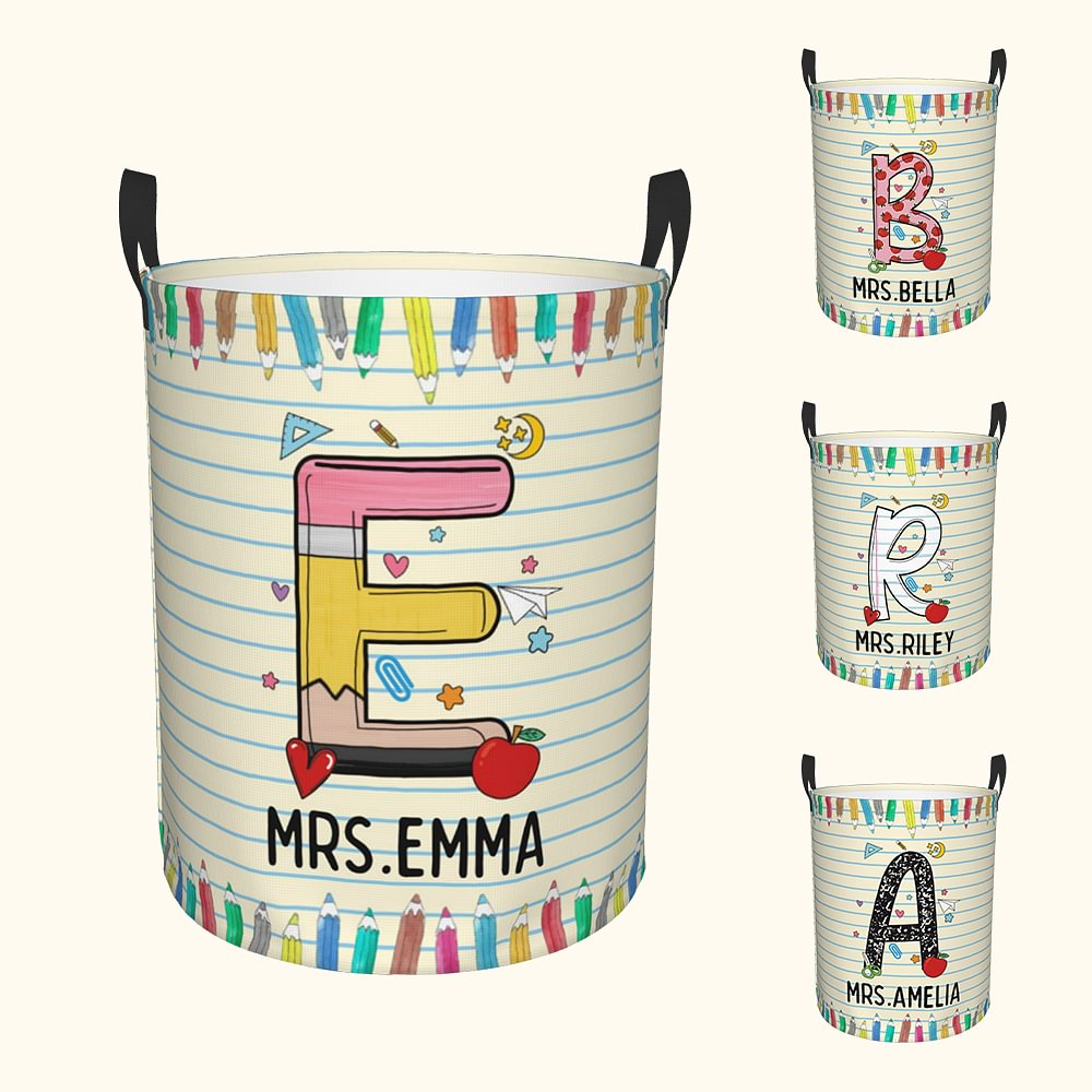 Panier à Linge Imperméable de Grande Capacité Personnalisé avec Nom et Initiale Cadeau Remerciement Rentrée Scolaire pour l'Enseignant