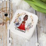 Personalised Cartoon Character Romantic Woven Floral Wreath Travel Jewellery Case with Name Wedding Bridal Shower Honeymoon Gift for Bride Bridesmaid