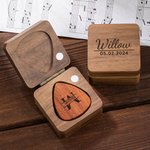 Personalized Wooden Guitar Storage Case and Picks with Engraved Monogram Birthday Gift for Guitar Lover