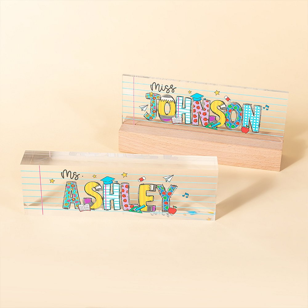 Plaque de Bureau en Acrylique Personnalisée avec Titre et Nom Décoration Cadeau Remerciement Rentrée Scolaire pour Enseignant