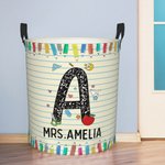 Personalised Doodle Pencil Apple Letter Large Capacity Waterproof Laundry Storage Basket with Handle Back to School Appreciation Gift for Teacher