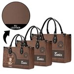 Personalized Retro Cartoon Cat Pebbled Leather Large Tote Bag with Name and Shoulder Strap Birthday Anniversary Memorial Gift for Cat Pet Lovers