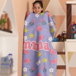 Personalised Childlike Cartoon Bunny Dinosaur Flower Warm Soft Blanket with Name Birthday Children's Day Gift for Kids