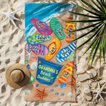 Serviette de Plage Personnalisée avec Noms Motif Tongs Super Absorbante Séchage Rapide Indispensable de Voyage Cadeau pour Maman Grand-Mère