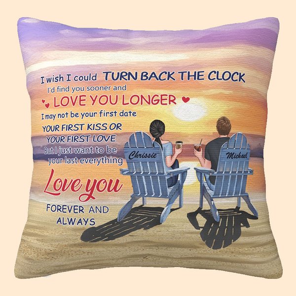 Gepersonaliseerd Turn Back The Clock Love You Longer Strand Zonsondergang Werpkussenhoes Herdenkingscadeau Slaapkamer Decor