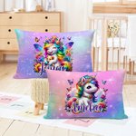 Personalized Cartoon Rainbow Floral Unicorn Soft Throw Pillow Cover with Name Birthday Children's Day Gift for Kids Unicorn Lovers