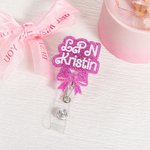 Personalized Pink Glitter Bow Knot Name Badge Reel Appreciation Graduation Gift for Nurse Doctor Office Worker