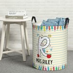 Personalised Doodle Pencil Apple Letter Large Capacity Waterproof Laundry Storage Basket with Handle Back to School Appreciation Gift for Teacher