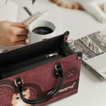 Personalized Retro Cartoon Cat Pebbled Leather Large Tote Bag with Name and Shoulder Strap Birthday Anniversary Memorial Gift for Cat Pet Lovers