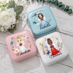 Personalised Cartoon Character Romantic Woven Floral Wreath Travel Jewellery Case with Name Wedding Bridal Shower Honeymoon Gift for Bride Bridesmaid