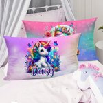 Personalized Cartoon Rainbow Floral Unicorn Soft Throw Pillow Cover with Name Birthday Children's Day Gift for Kids Unicorn Lovers
