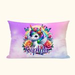 Personalized Cartoon Rainbow Floral Unicorn Soft Throw Pillow Cover with Name Birthday Children's Day Gift for Kids Unicorn Lovers