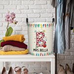 Personalised Doodle Pencil Apple Letter Large Capacity Waterproof Laundry Storage Basket with Handle Back to School Appreciation Gift for Teacher