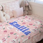 Personalised Childlike Cartoon Bunny Dinosaur Flower Warm Soft Blanket with Name Birthday Children's Day Gift for Kids