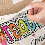 Personalised Cartoon Character Reusable Name Jute Tote Bag with Front Pocket Back to School Gift for Teacher