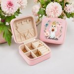 Personalised Cartoon Character Romantic Woven Floral Wreath Travel Jewellery Case with Name Wedding Bridal Shower Honeymoon Gift for Bride Bridesmaid