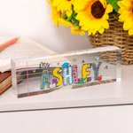 Personalised Doodle Letter Acrylic Desk Name Plate with Title and Name Appreciation Back To School Office Decor Gift for Teacher