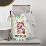 Personalised Doodle Pencil Apple Letter Large Capacity Waterproof Laundry Storage Basket with Handle Back to School Appreciation Gift for Teacher