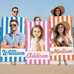 Personalised Quick Dry Oversized Microfiber Photo Stripe Beach Towel with Name Summer Travel Essential Birthday for Family Friend