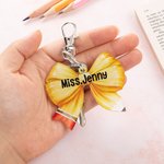 Personalized Coquette Bow Pencil Acrylic Tag Keychain with Name Appreciation Back to School Gift for Teacher