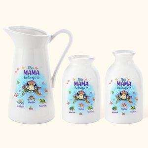 Personalised This Mama Belongs To Turtles Family Ceramic Vase with 1-7 Kid Names Mother's Day Birthday Christmas Gift for Mom Grandma
