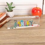 Personalised Doodle Letter Acrylic Desk Name Plate with Title and Name Appreciation Back To School Office Decor Gift for Teacher
