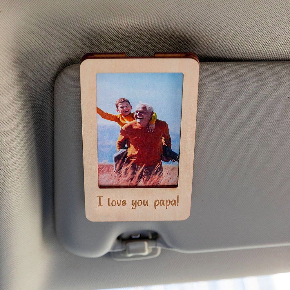 Cadre de Photo en Bois Personnalisé avec Texte Gravé Clip Pare-soleil Accessoire Voiture Cadeau Décoration pour la Famille