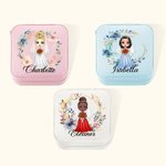 Personalised Cartoon Character Romantic Woven Floral Wreath Travel Jewellery Case with Name Wedding Bridal Shower Honeymoon Gift for Bride Bridesmaid