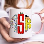 Personalised Doodle Apple Pencil Monogram 11oz Ceramic Coffee Mug with Name Teacher's Day Appreciation Back To School Gift for Teacher