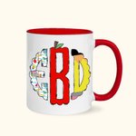 Personalised Doodle Apple Pencil Monogram 11oz Ceramic Coffee Mug with Name Teacher's Day Appreciation Back To School Gift for Teacher