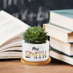 Personalized Cute Pencil-inspired Letters Ceramic Succulent Plant Pot with Name and Bamboo Base Back to School Appreciation Gift for Teacher