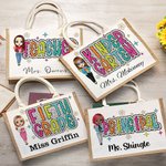 Personalised Cute Cartoon Teacher Dalmatian Dots Jute Tote Bag with Name Back to School Appreciation Gift for Teacher