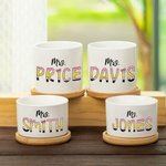 Personalized Cute Pencil-inspired Letters Ceramic Succulent Plant Pot with Name and Bamboo Base Back to School Appreciation Gift for Teacher