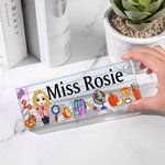Personalised Funny Cartoon Character Pencil Apple Acrylic Desk Name Plate Appreciation Back to School Gift for Teacher Colleague Friend