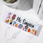 Personalised Funny Cartoon Character Pencil Apple Acrylic Desk Name Plate Appreciation Back to School Gift for Teacher Colleague Friend