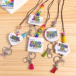 Personalised Glitter Acrylic Beaded Tassel Retractable Lanyard with Name Back to School Appreciation Graduation Gift for Teacher Administrators