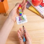 Personalised Glitter Acrylic Beaded Tassel Retractable Lanyard with Name Back to School Appreciation Graduation Gift for Teacher Administrators