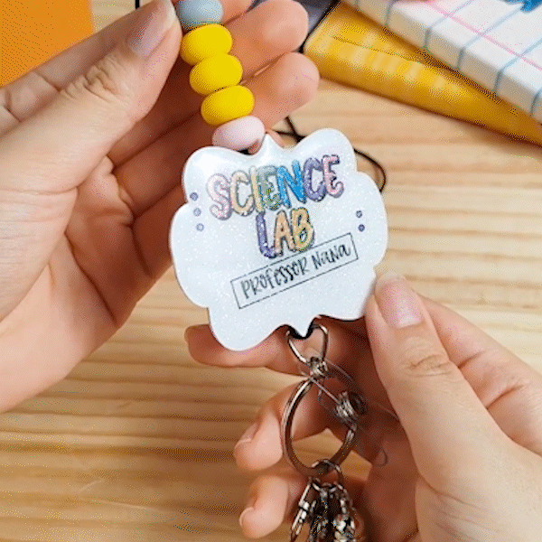 Personalised Glitter Acrylic Beaded Tassel Retractable Lanyard with Name Back to School Appreciation Graduation Gift for Teacher Administrators