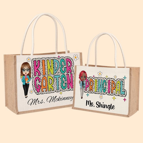 Henkilökohtainen söpö sarjakuva opettaja Dalmatian Dots Juutti Kangaskassi nimi takaisin kouluun arvostus lahja opettajalle