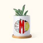 Personalisierte Doodle Apfel Bleistift Monogramm Design Pflanzgefäß Topf mit Namen und Bambus Tablett Lehrer Tag Wertschätzung Geschenk für Lehrer