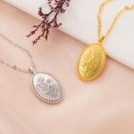 Personalised Retro Birth Flower Bouquet Oval Pendant Necklace Dainty Engraved Jewellery Birthday Anniversary Mother's Day Gift for Women