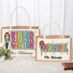 Personalised Cute Cartoon Teacher Dalmatian Dots Jute Tote Bag with Name Back to School Appreciation Gift for Teacher