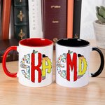 Personalised Doodle Apple Pencil Monogram 11oz Ceramic Coffee Mug with Name Teacher's Day Appreciation Back To School Gift for Teacher